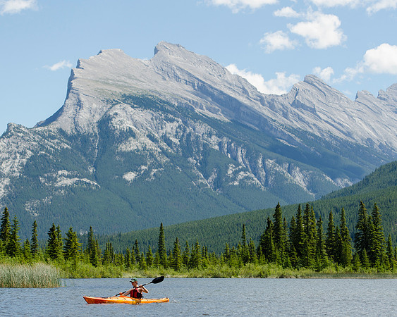 Paddling below Mt. Rundle